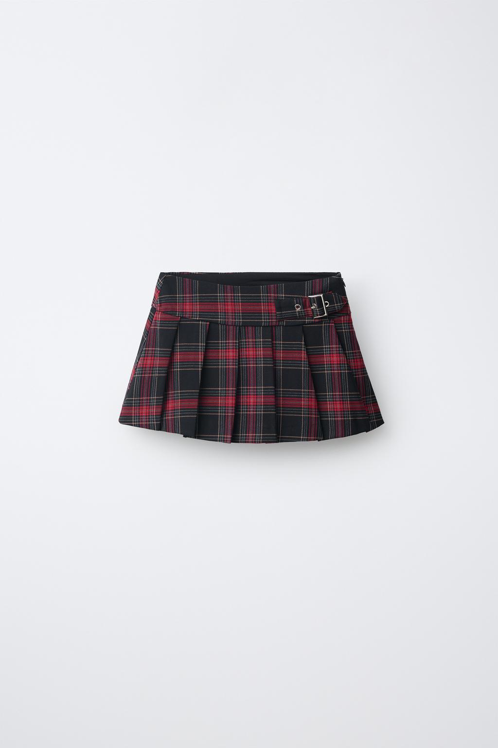 BUCKLE CHECKS PLEATED SKIRT