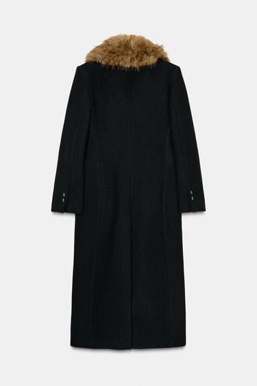 MANTEAU AVEC LAINE COL EFFET FOURRURE ZW COLLECTION - Noir de Zara - Image 6