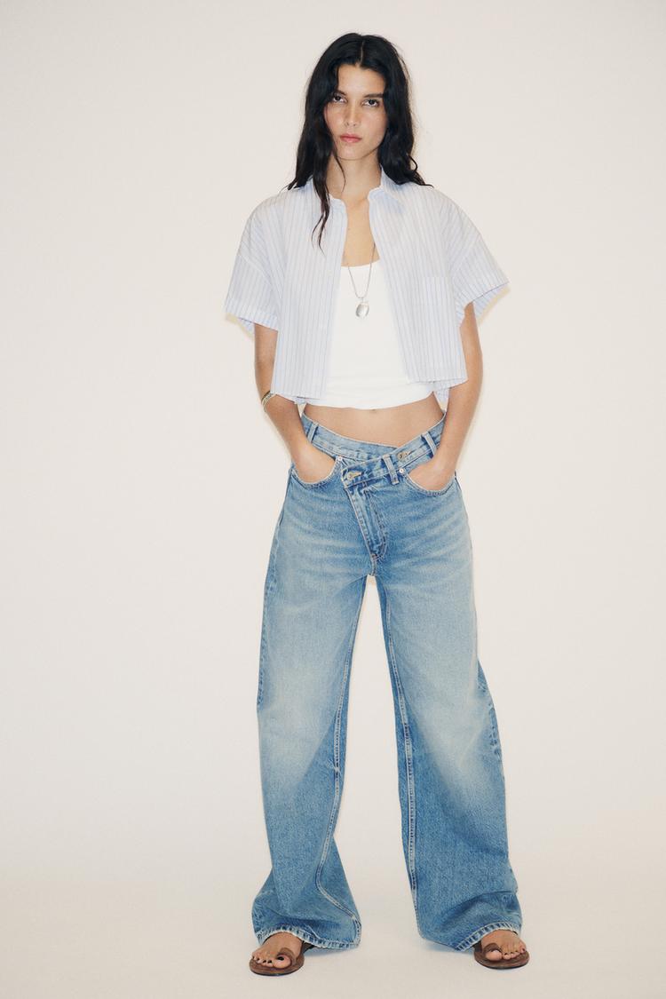 POPLIN CROP SHIRT Blue/White ZARA United Kingdom