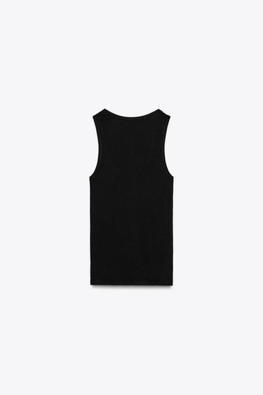 ÄRMELLOSES T-SHIRT AUS BAUMWOLLE MIT RIB-MUSTER - Schwarz von Zara