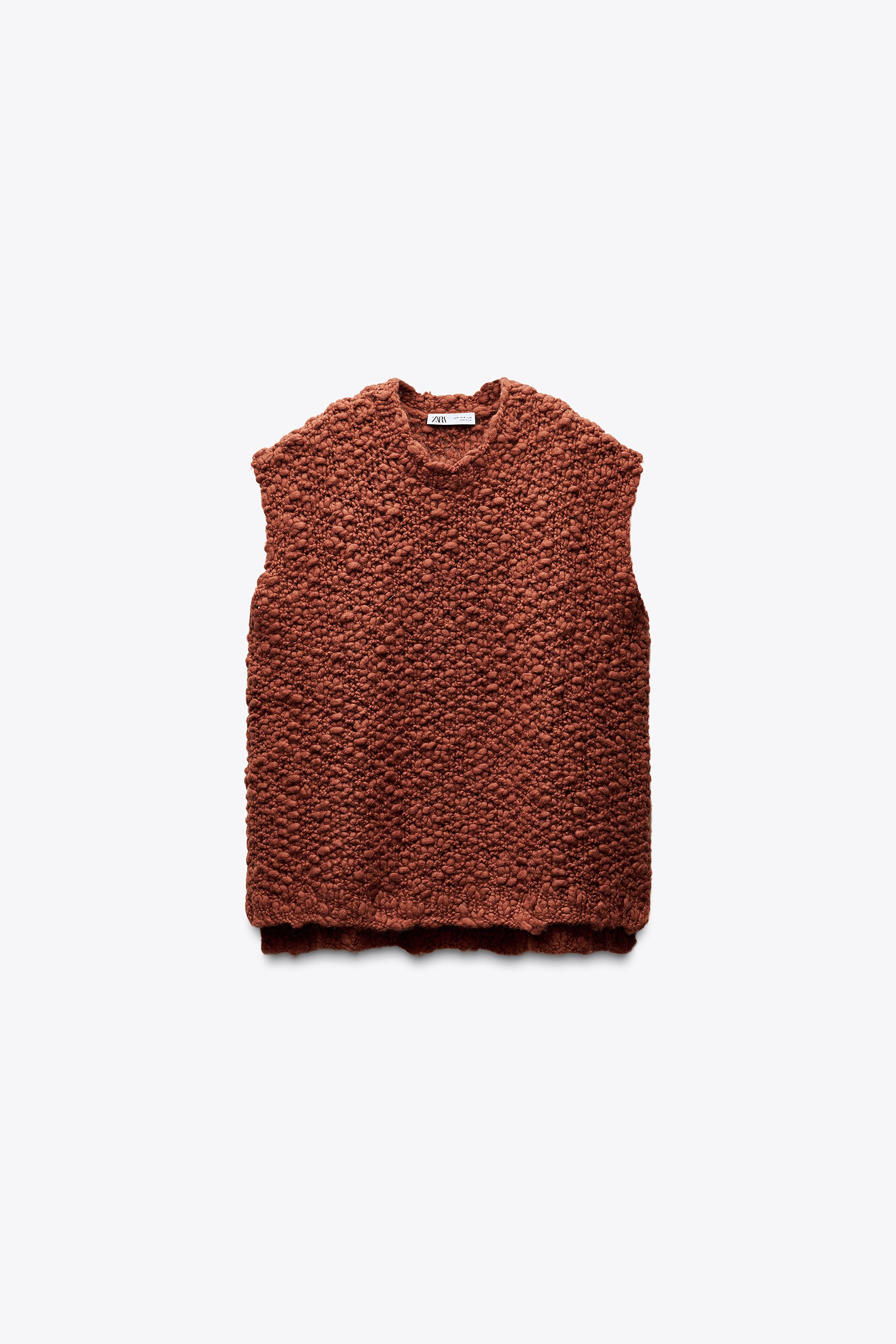 オーバーサイズ テクスチャーニットベスト - テラコッタ | ZARA