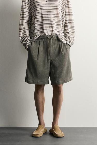 Zara 立體紋理休閒短褲 - 淺卡其色