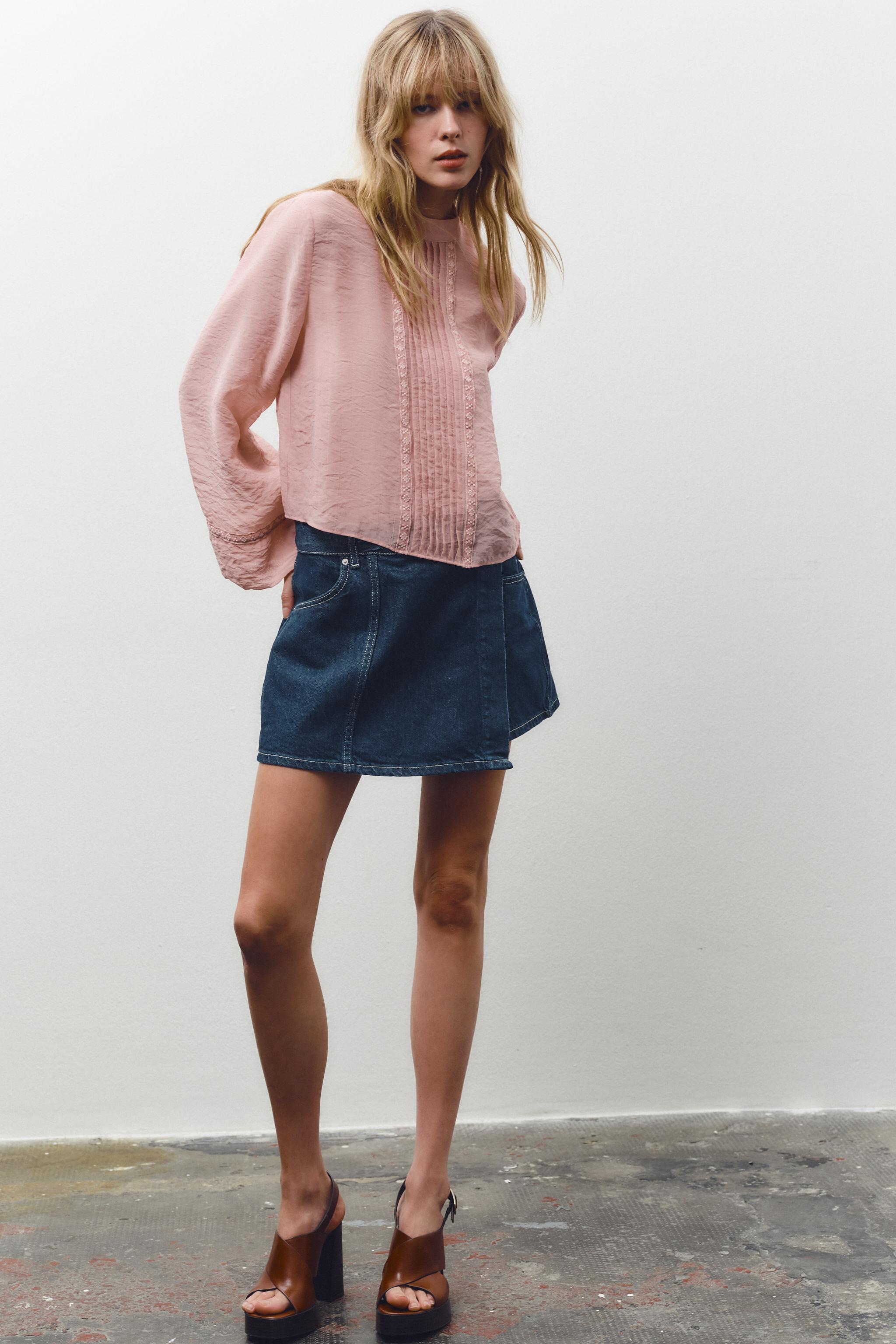 LACE AND PINTUCK BLOUSE - Pastel pink | ZARA United States