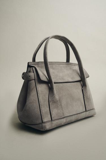 LEATHER MINI CITY BAG - Grey by Zara