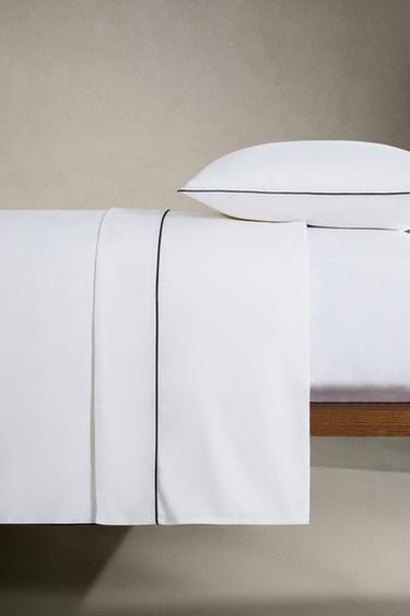 SATEEN FLAT SHEET WITH PIPING - Black by Zara - Image 2