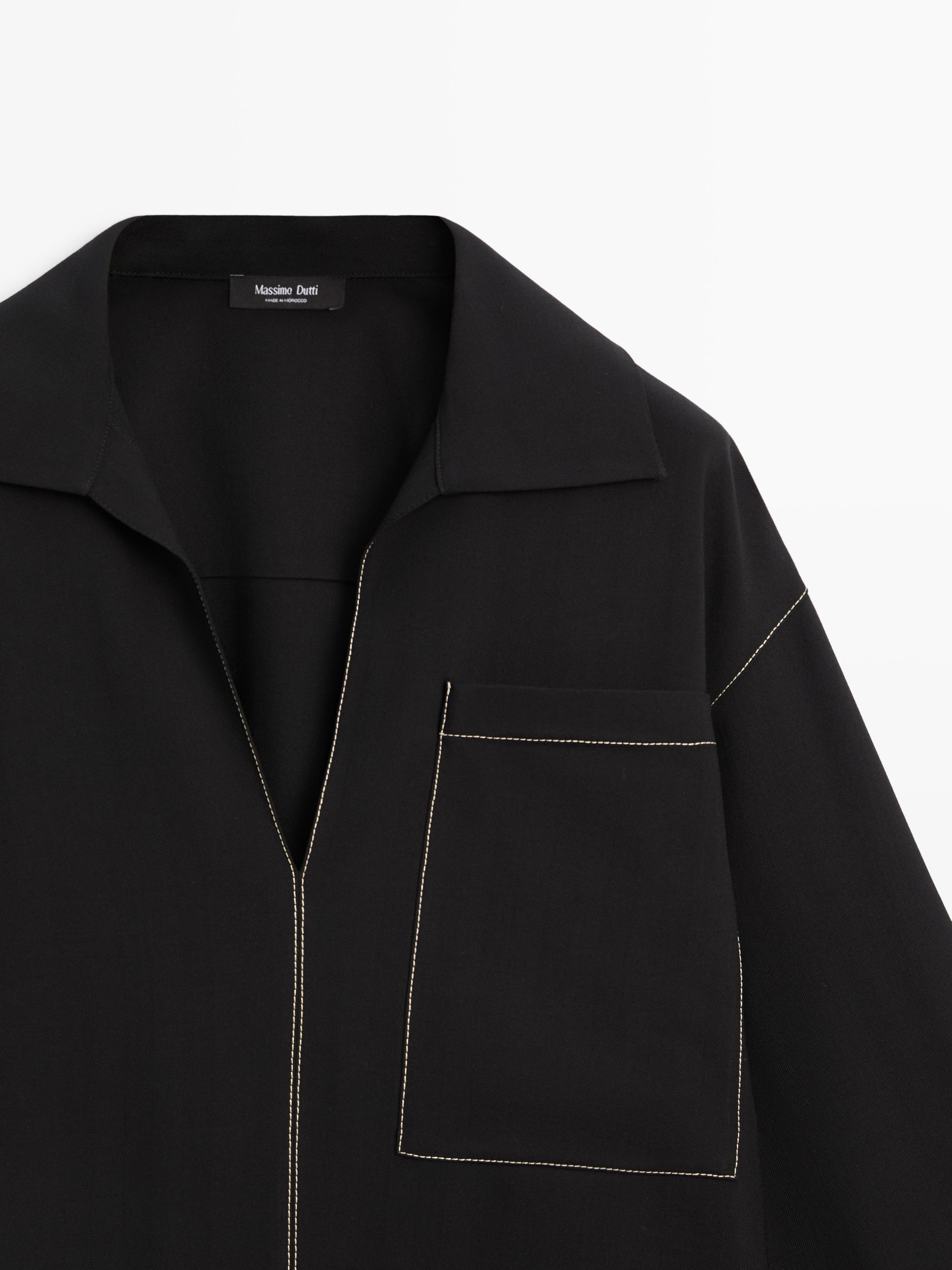 Flowing wool blend overshirt with pocket detail