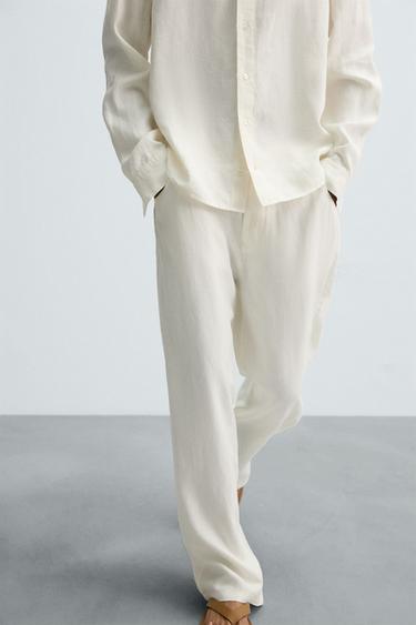 PANTALON COUPE DÉCONTRACTÉE 100 % CHANVRE - Blanc cassé de Zara - Image 5