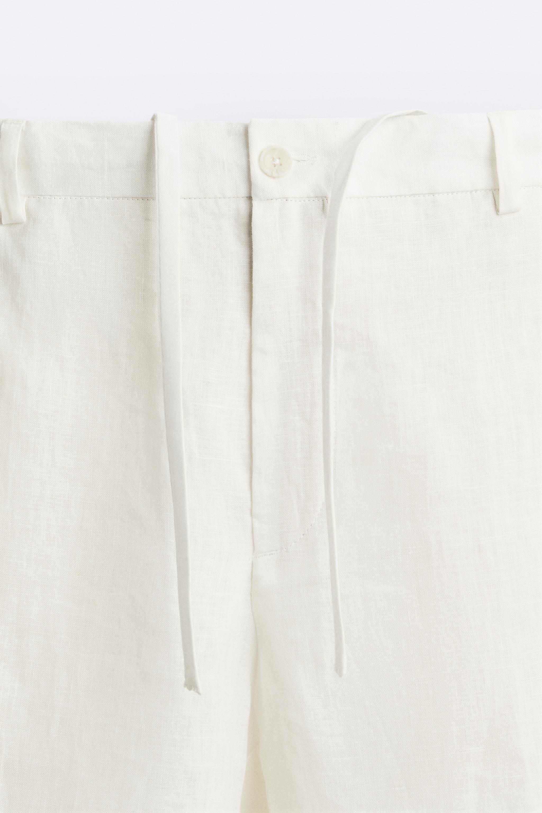 ZARA Oyster White High Waist Lace Detail Linen Trousers Pants 3239/936