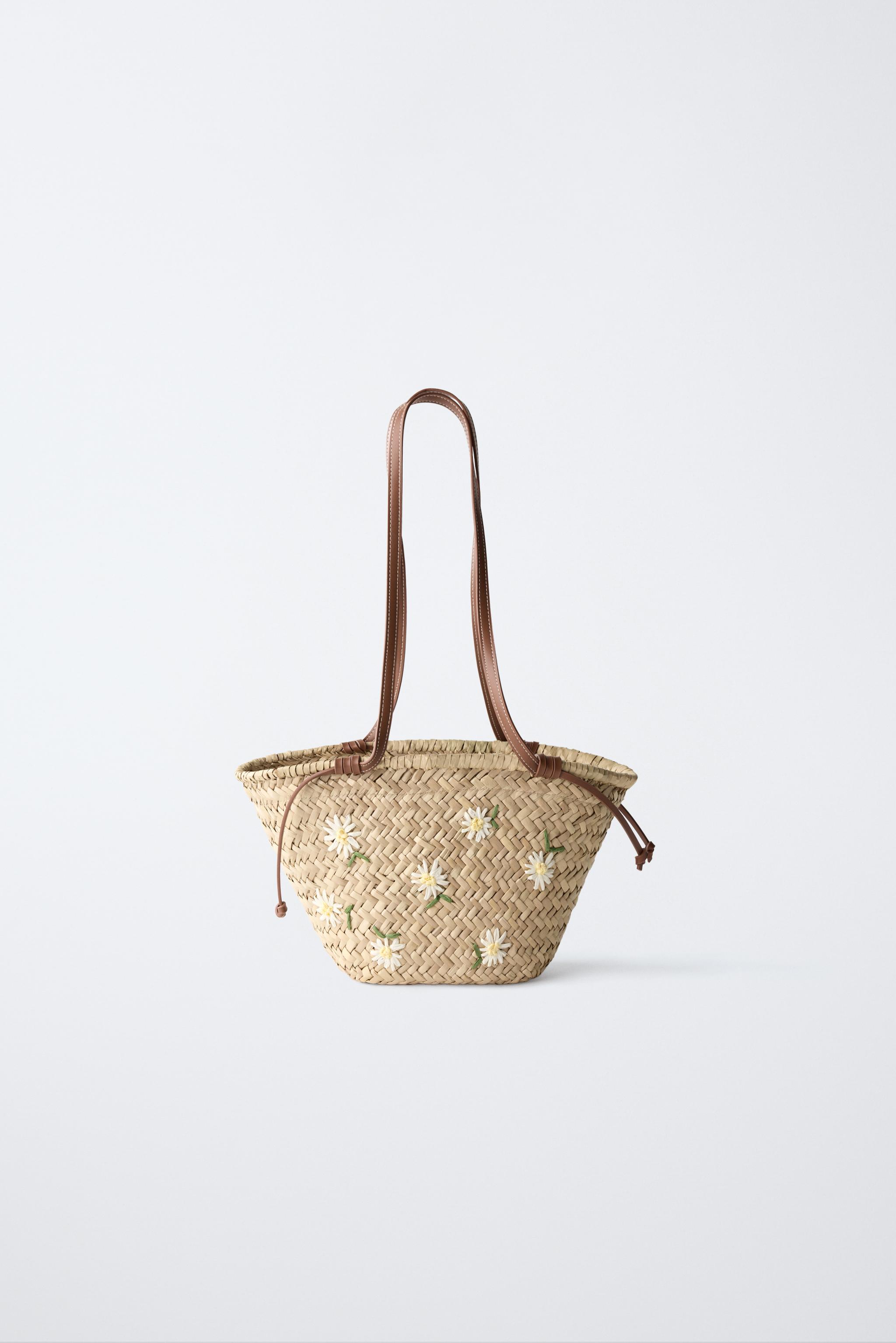 RAFFIA-EFFECT BASKET BAG WITH DAISIES - Ecru White | ZARA Spain