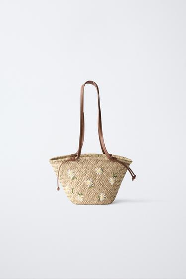 Zara DAISY RAFFIA EFFECT BASKET - Off White