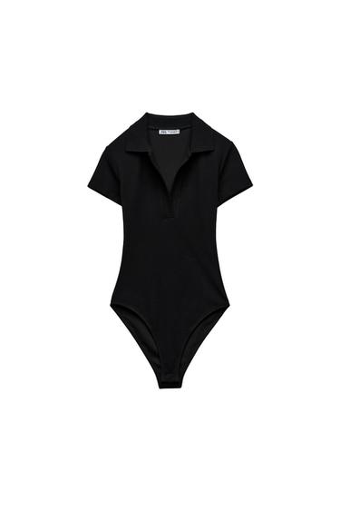 RIBBED POLO BODYSUIT
