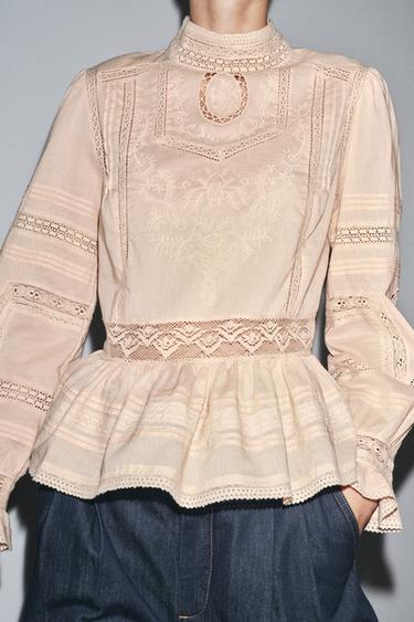 ZW COLLECTION EMBROIDERED ROMANTIC SHIRT - Pale pink by Zara - Image 4
