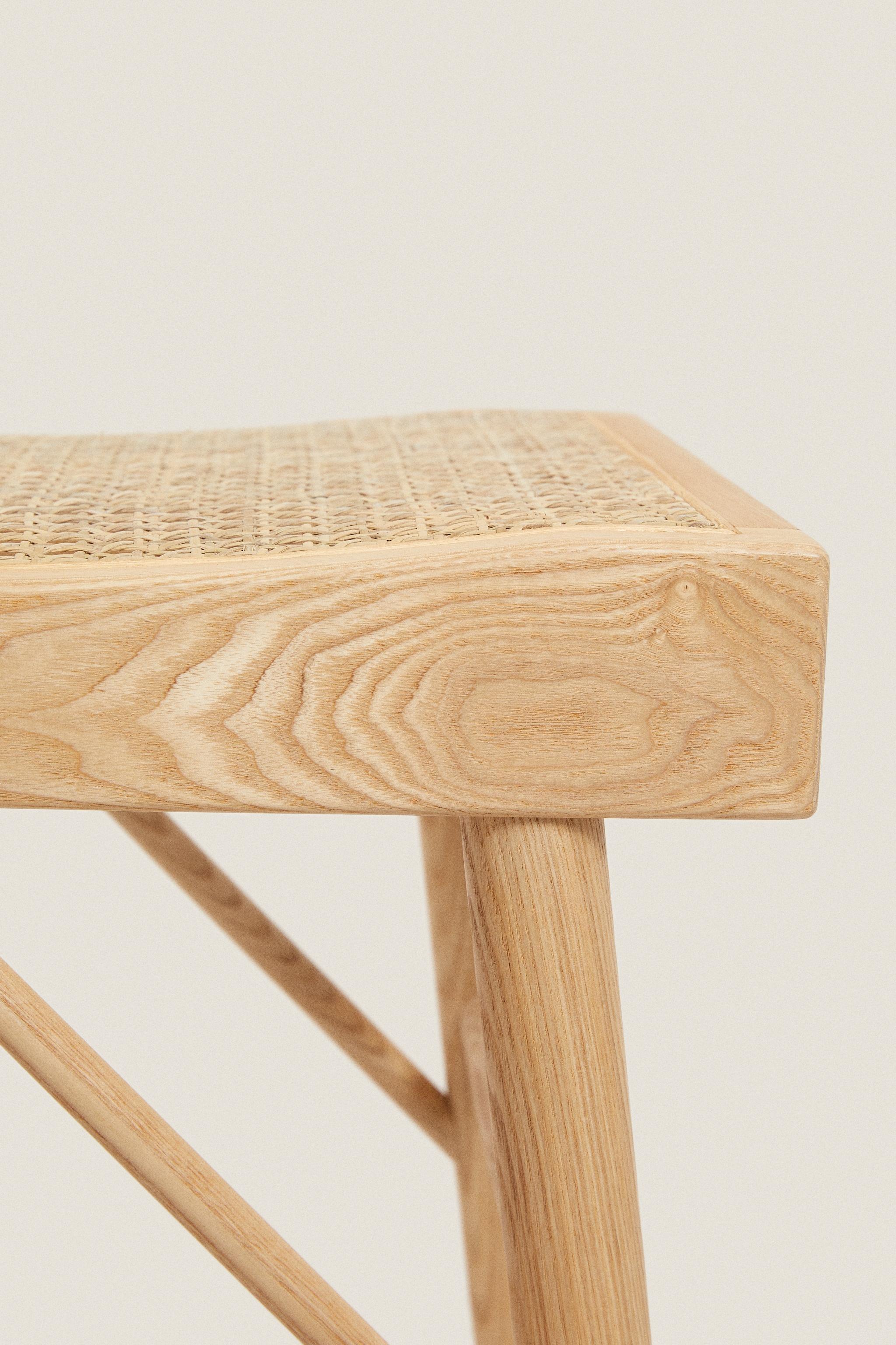WOOD AND RATTAN BENCH