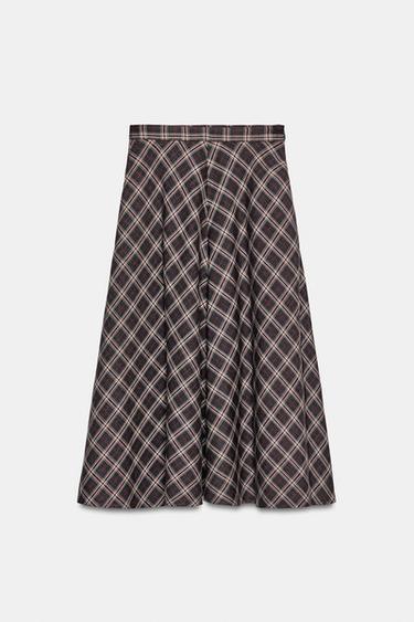 ZW COLLECTION CHECKED MIDI SKIRT - Grey by Zara - Image 0
