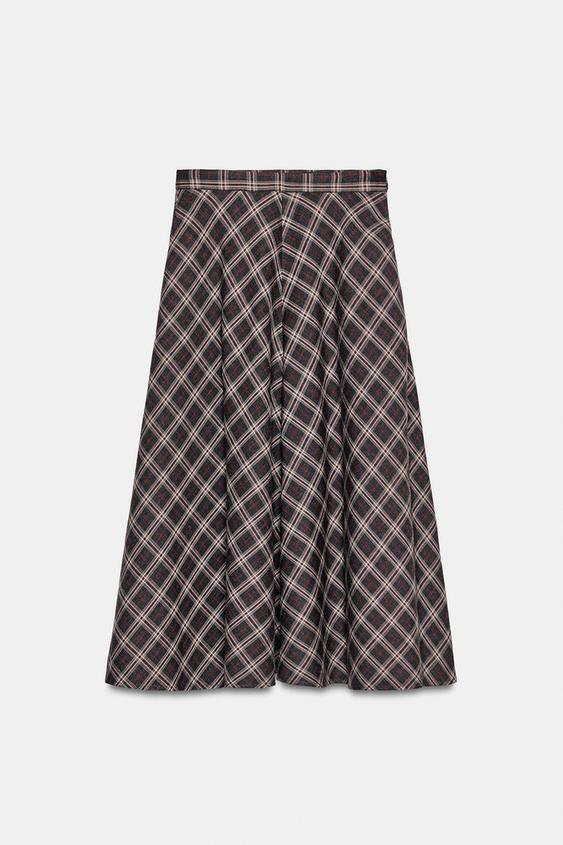 FALDA MIDI CUADROS ZW COLLECTION - Gris de Zara - Imagen 0
