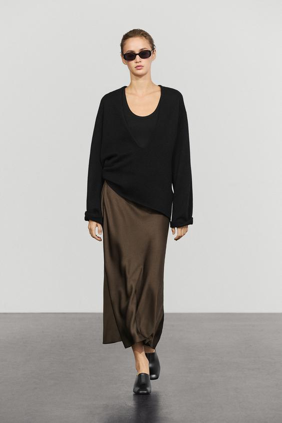 Jupe fluide satinée - Marron de Zara - Image 0