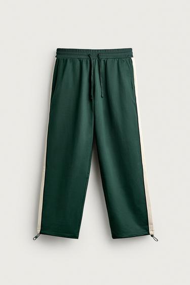 PANTALON DE SURVÊTEMENT RÉTRO À BANDES CONTRASTANTES - Vert de Zara