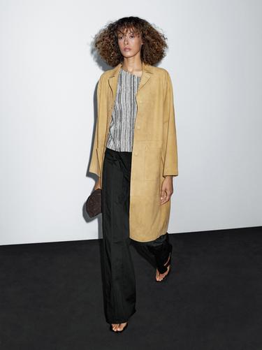Zara Long suede leather coat - Yellow - Image 0