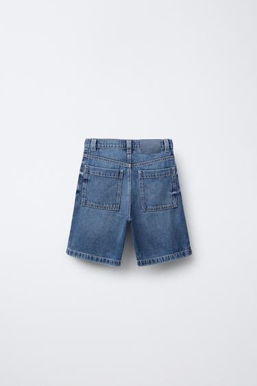 RELAXED FIT BAGGY DENIM BERMUDA SHORTS - Blue / Green by Zara - Image 1