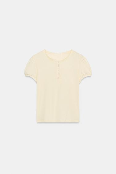 HENLEY NECK T-SHIRT - Vanilla by Zara