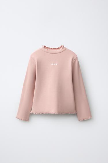 CAMISETA RIB FLORES BORDADAS - Rosa claro de Zara - Imagen 0