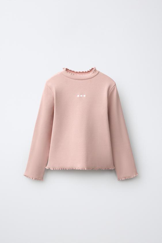 CAMISETA RIB FLORES BORDADAS - Rosa claro de Zara - Imagen 0