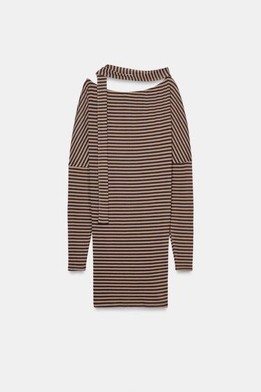 ROBE À RAYURES AVEC CEINTURE - Marron / Écru de Zara