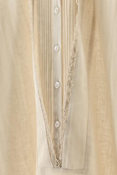 CAFTAN AVEC LIN CONTRASTE ÉDITION LIMITÉE - Blanc cassé de Zara - Image 6