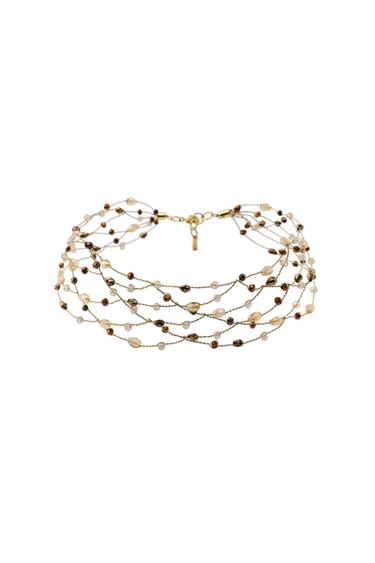 Zara METALLIC THREAD STONE CHOKER NECKLACE - Golden