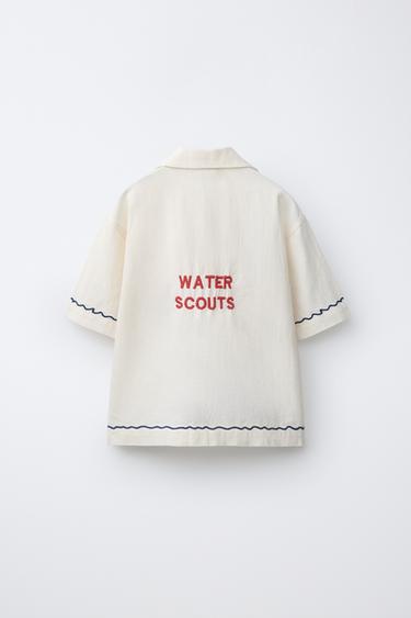 EMBROIDERED LINEN BLEND BOWLING SHIRT - Ecru by Zara - Image 1
