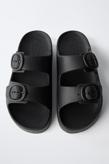 RUBBERISED BUCKLE SANDALS - Black by Zara - Image 3
