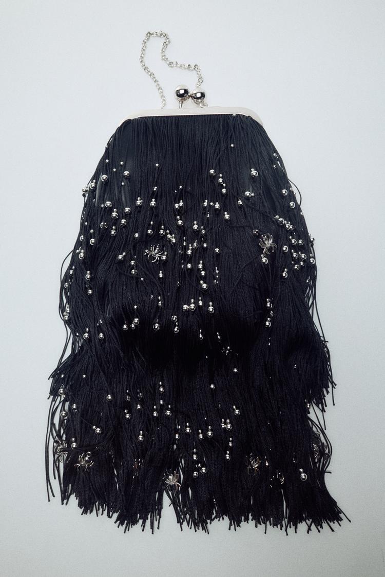 BEADED HANDBAG — Black