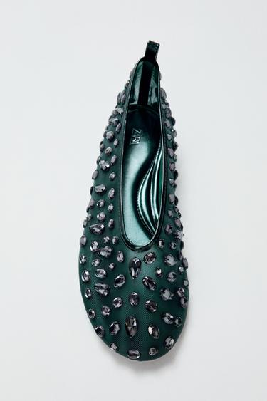 Zara SHINY MESH BALLET FLATS - Green