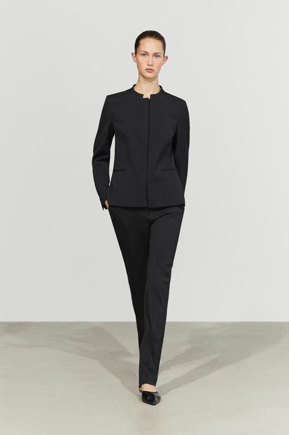 Zara Round neck blazer with darts - Black - Image 0