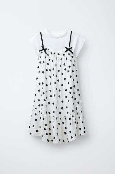 Zara COMBINATION POLKA DOT COTTON GAUZE DRESS - Oyster-white