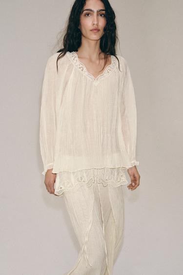 ZW COLLECTION EMBROIDERED SASH MIDI SKIRT - Ecru by Zara - Image 1