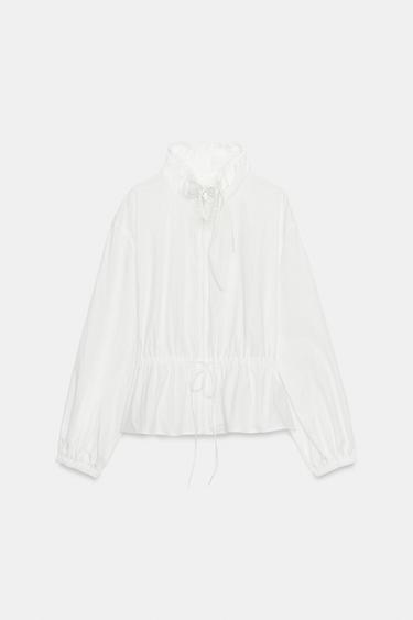 Zara HIGH COLLAR DRAWSTRING NYLON JACKET - White