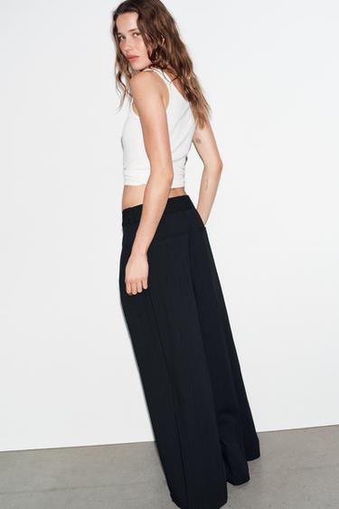 PANTALON À PLIS RAYURES - Bleu marine / Blanc de Zara - Image 3