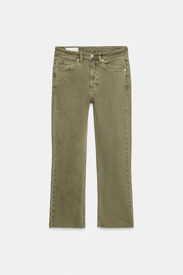 JEANS TRF CROPPED FLARE TIRO ALTO - Oliva oscuro de Zara - Imagen 0
