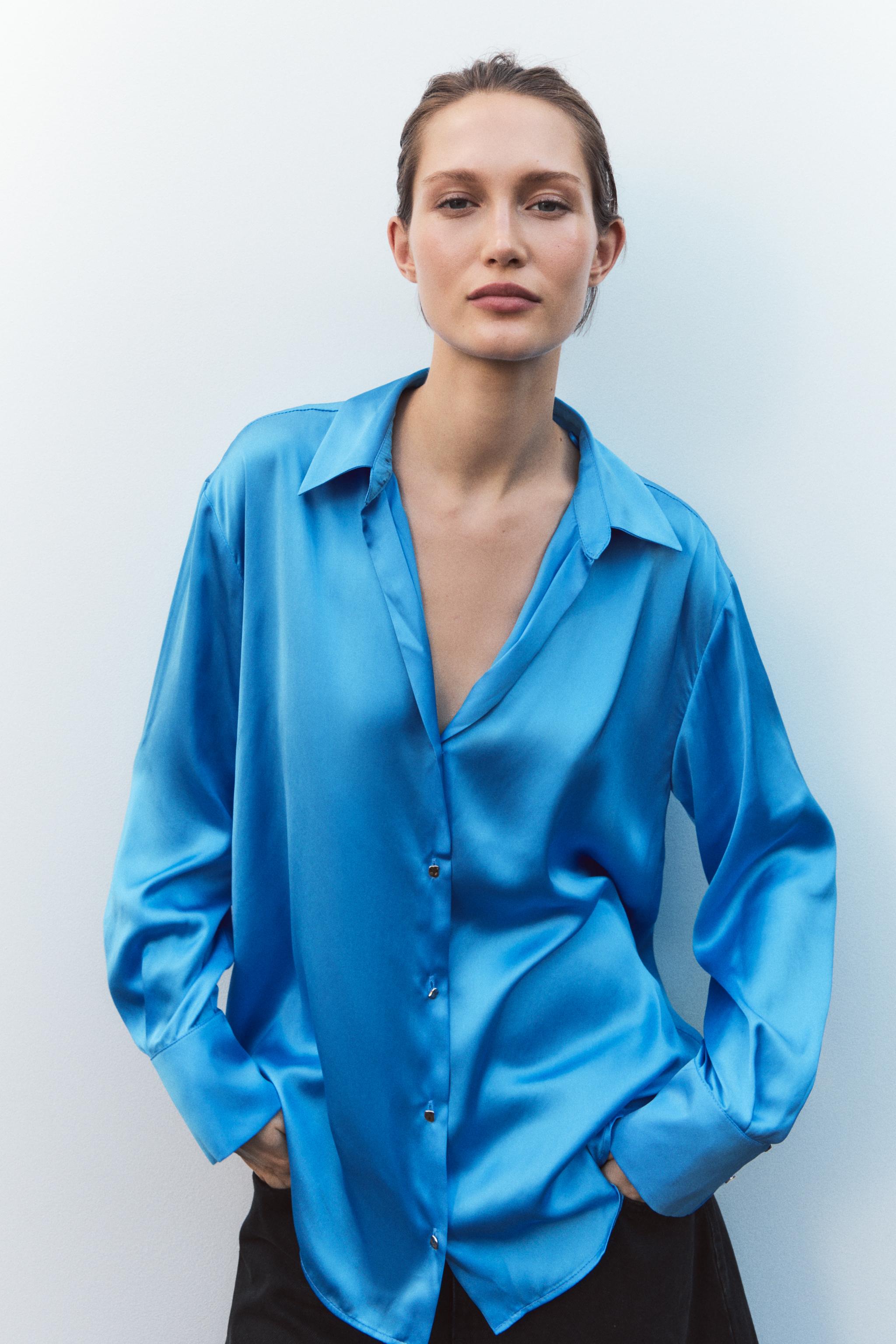 Chemise Top Satin Bleu Chemise Bleu Satin Zara Chemise Satin Bleu