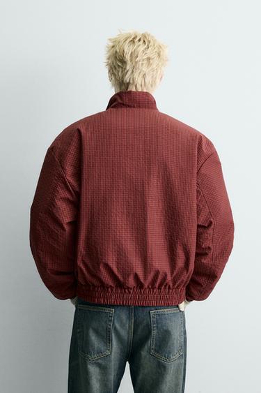 Zara PLAID PUFFER WINDBREAKER JACKET - Dark red