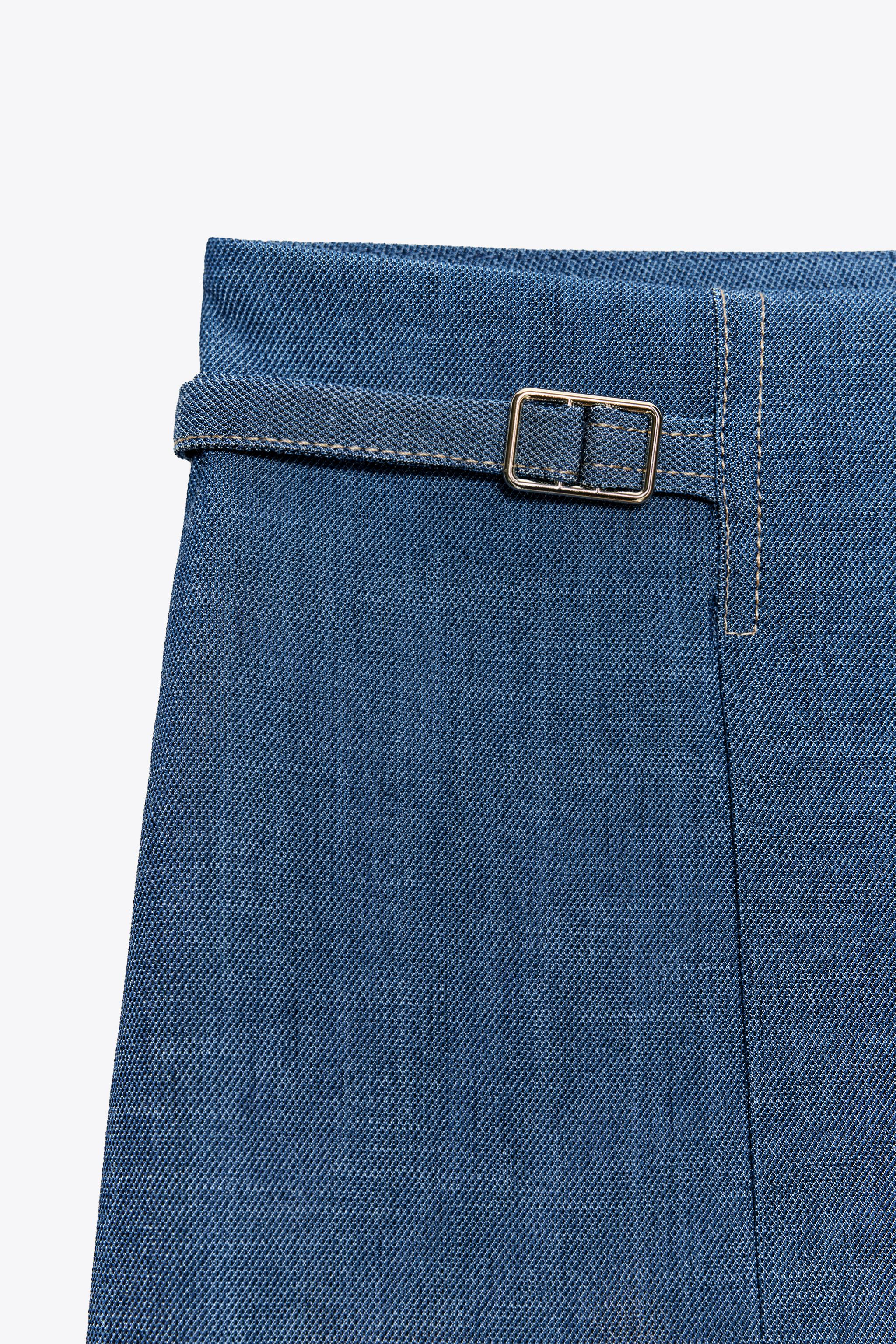 【ZARA】ワイドレッグ ベルトループパンツ | 4387/067/400 WIDE LEG PANTS WITH LOOPS - Blue | ZARA United States