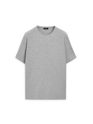 T-shirt à manches courtes en coton mélangé - Gris chiné de Zara