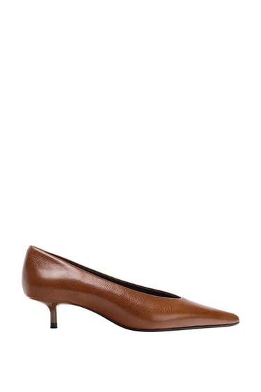 LEATHER KITTEN HEEL SHOES - Brown by Zara
