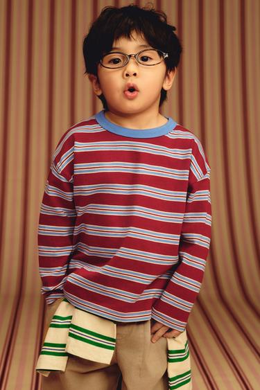 STRIPED EMBROIDERED T-SHIRT - Red / White by Zara