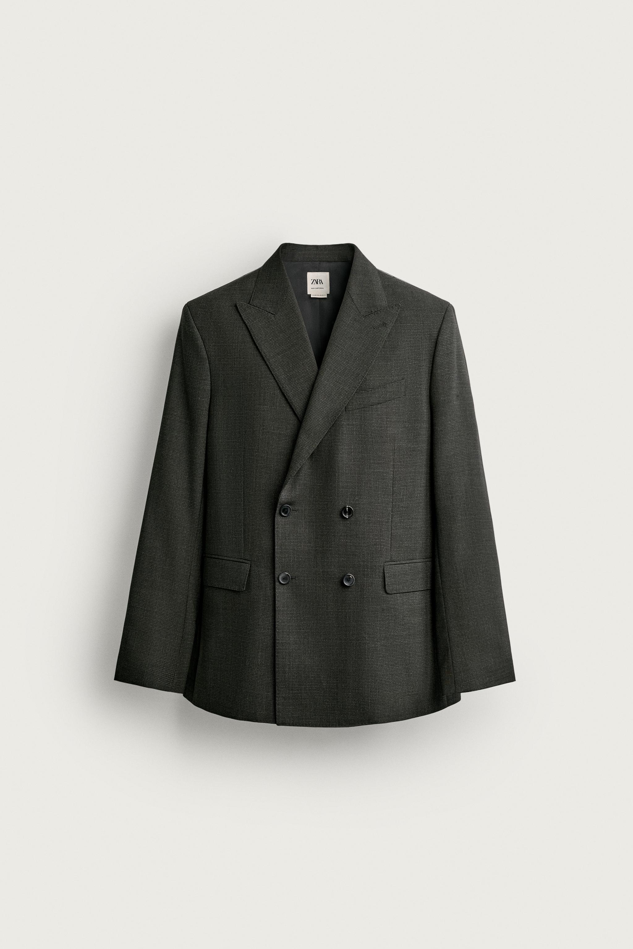100% WOOL HOUNDSTOOTH DOUBLE-BREASTED SUIT BLAZER