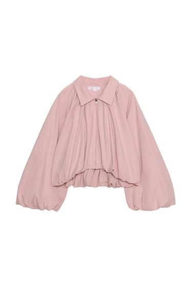Zara PUFF SLEEVE BOMBER JACKET - Chalk pink