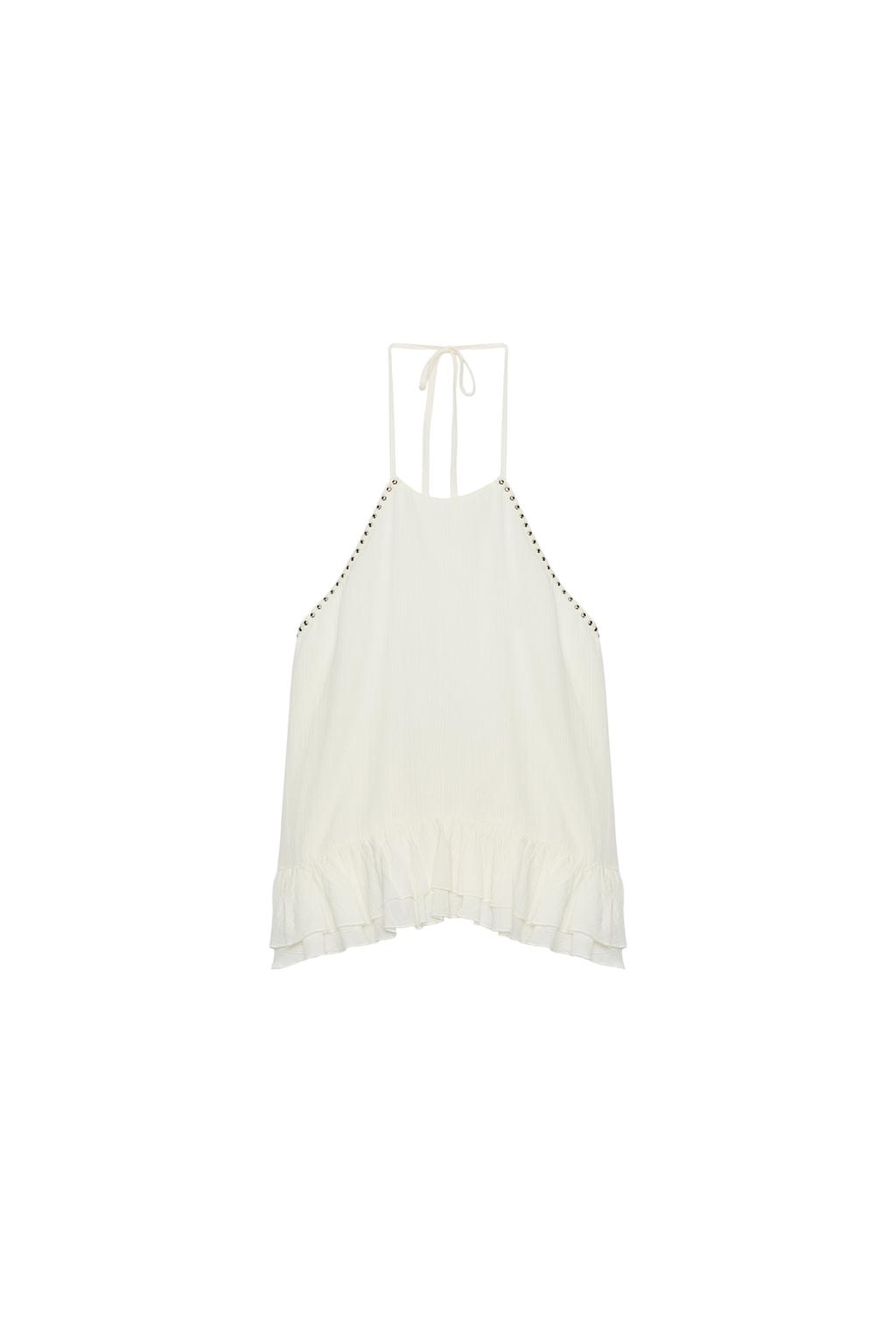 STUDDED RUFFLE HALTER TOP - image 3
