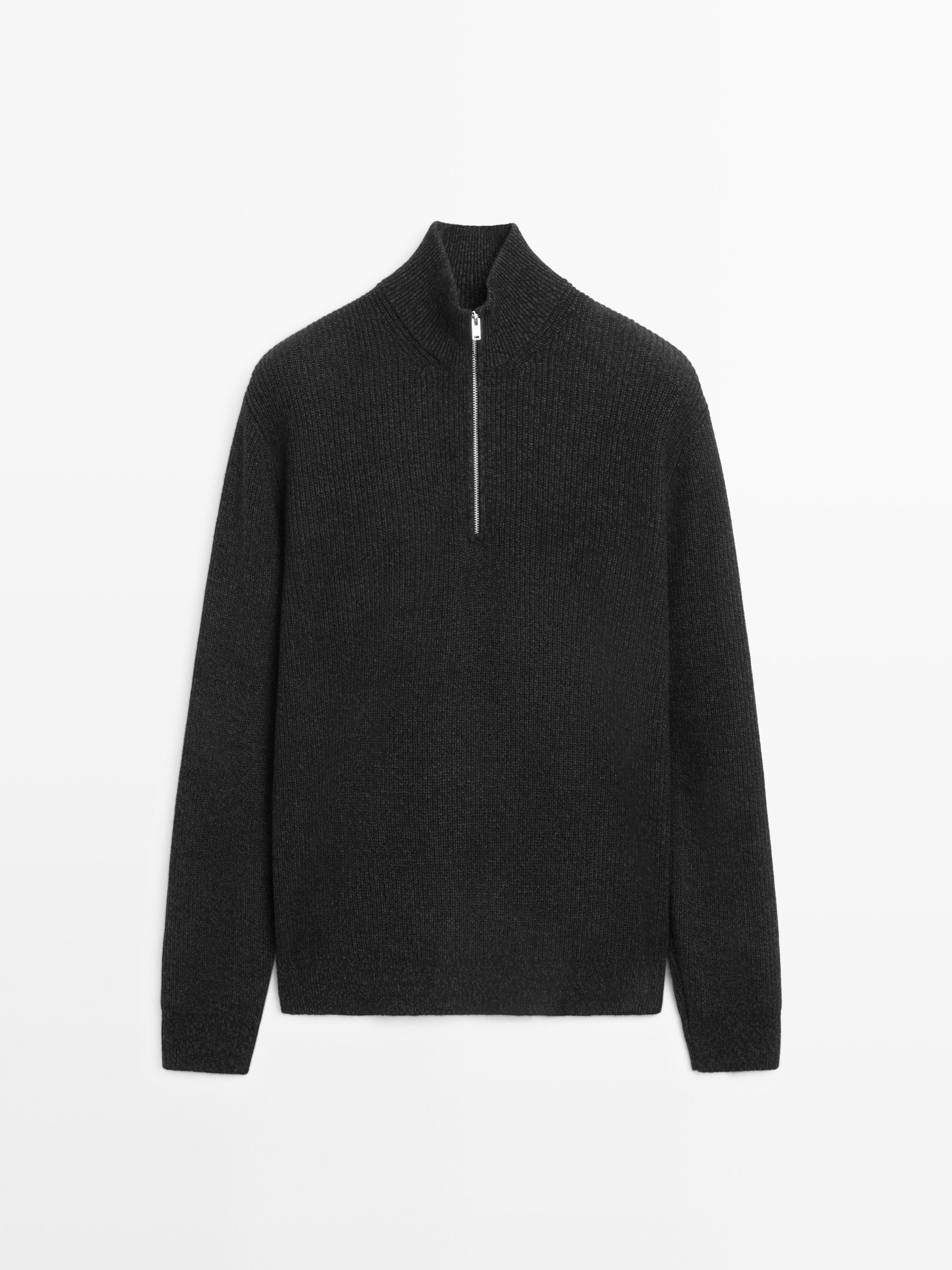 Mock neck knit sweater with zip