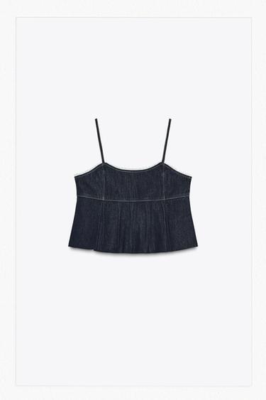 Z1975 DENIM LACE CROP TOP - Blue by Zara